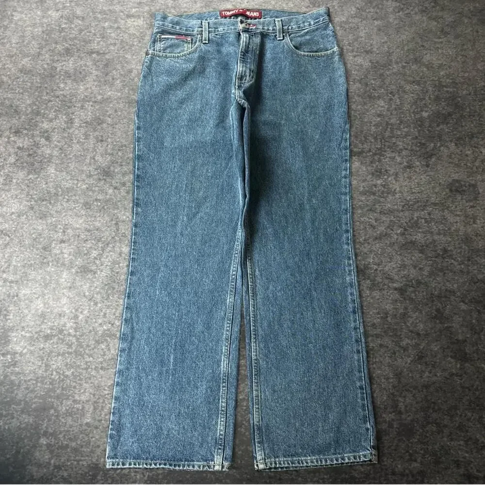 Vintage Tommy Hilfiger Tommy Jeans Men’s 34 Baggy Blue Denim Y2K Flag Logo